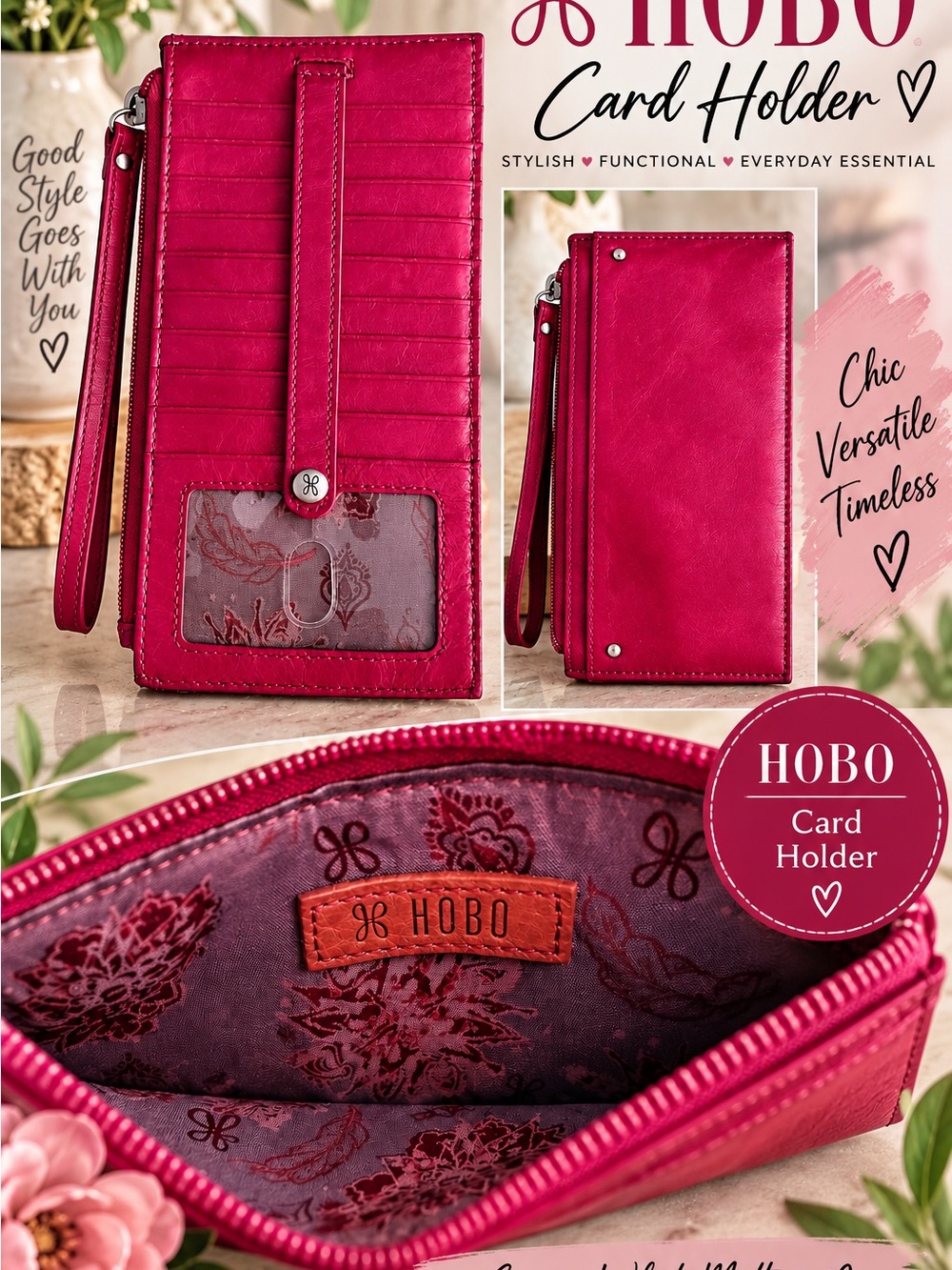 HOBO Card Holder Wallet in Fuchsia Pink